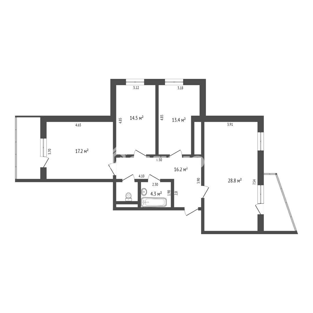 3-комн. квартира, 96.6 м², 7 этаж из 16