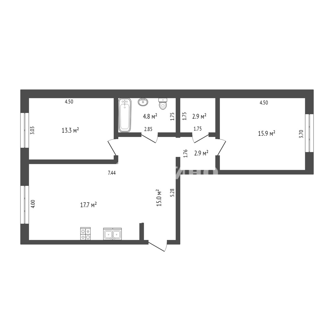2-комн. квартира, 73.1 м², 7 этаж из 8