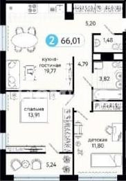 2-комн. квартира, 66.01 м², 5 этаж из 13
