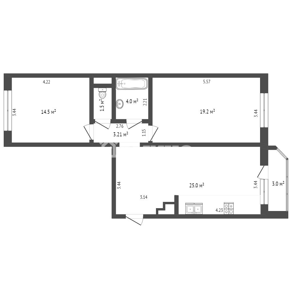 2-комн. квартира, 67.5 м², 14 этаж из 14