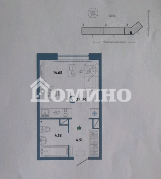 Квартира, 23.5 м², 9 этаж из 13