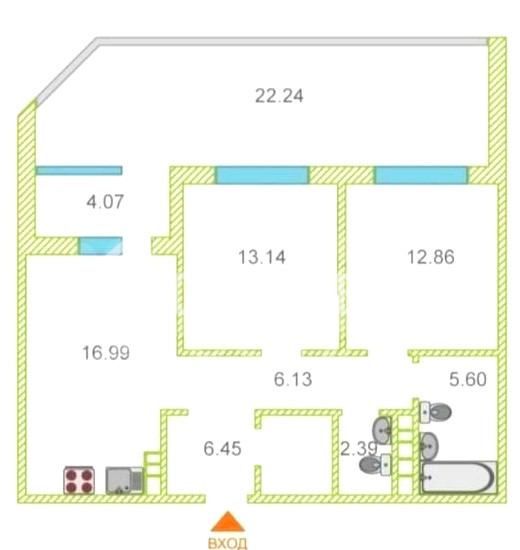 2-комн. квартира, 65 м², 1 этаж из 23