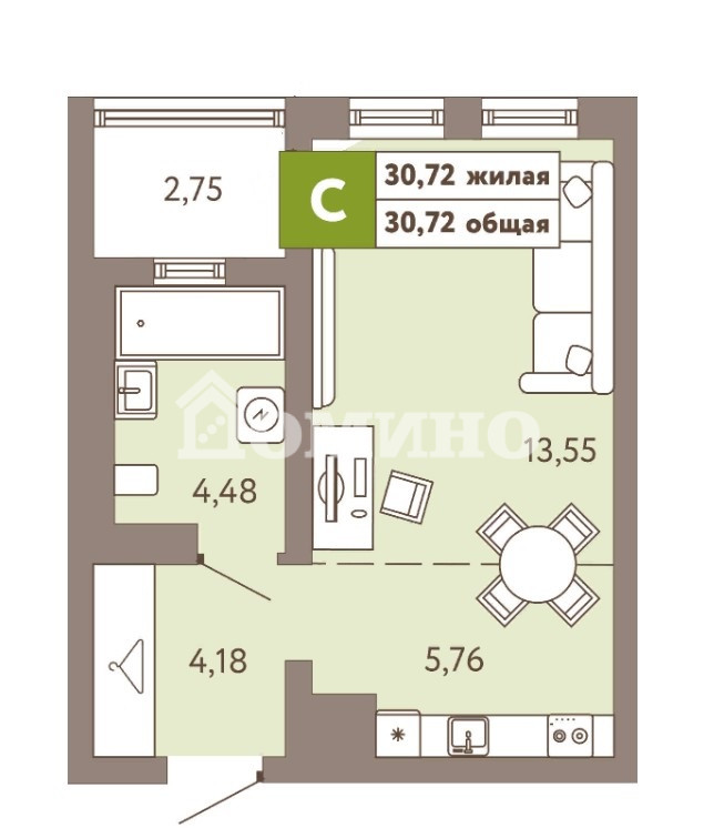 Квартира, 31 м², 4 этаж из 4