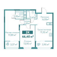 2-комн. квартира, 66.4 м²