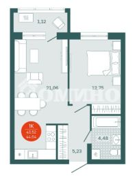 1-комн. квартира, 43.52 м²