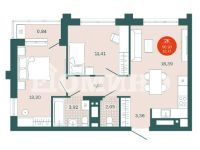 2-комн. квартира, 56.93 м²