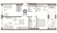 2-комн. квартира, 82.3 м²