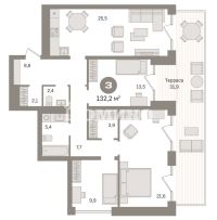 3-комн. квартира, 132.2 м²