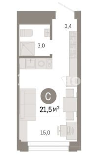 Студия, 21.5 м²