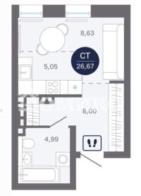 Студия, 26.7 м²