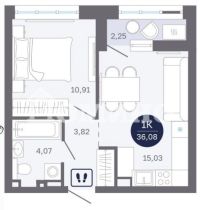1-комн. квартира, 36.1 м²