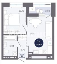 1-комн. квартира, 38.63 м²