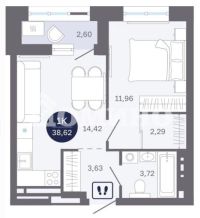 1-комн. квартира, 38.62 м²