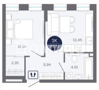 1-комн. квартира, 36.31 м²