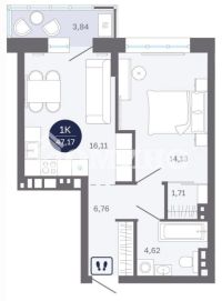 1-комн. квартира, 47.17 м²