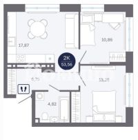 2-комн. квартира, 53.56 м²