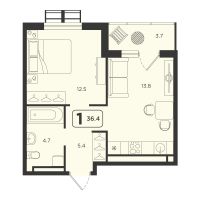 1-комн. квартира, 36.4 м²