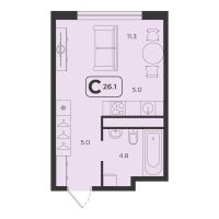 Студия, 26.1 м²