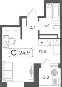 Студия, 25 м²