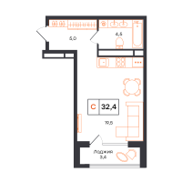 Студия, 32.4 м²