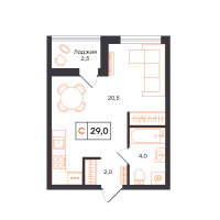 Студия, 29 м²