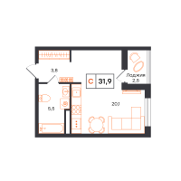 Студия, 31.9 м²