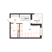 Студия, 33.9 м²