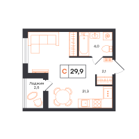 Студия, 29.9 м²