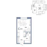 Студия, 22.9 м²