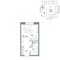 Студия, 22.8 м²