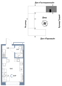Студия, 23.1 м²