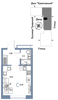 Студия, 24.1 м²