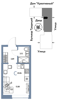 Студия, 20.8 м²
