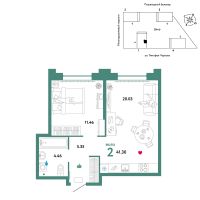 2-комн. квартира, 41.3 м²