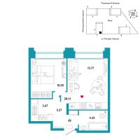 1-комн. квартира, 39.1 м²