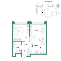 2-комн. квартира, 39.5 м²