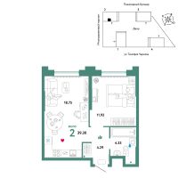 2-комн. квартира, 39.3 м²