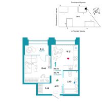 1-комн. квартира, 38.3 м²