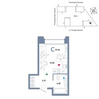 Студия, 22.5 м²