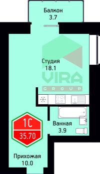 Студия, 35.7 м²