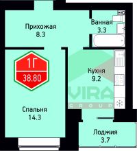 1-комн. квартира, 38.8 м²