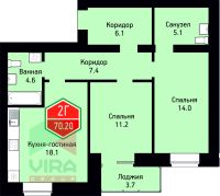 2-комн. квартира, 70.2 м²