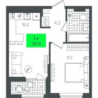 1-комн. квартира, 38.8 м²