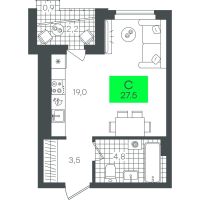 Студия, 30.7 м²