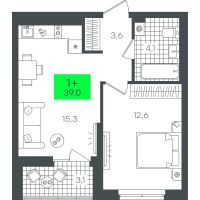 1-комн. квартира, 39 м²