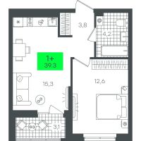 1-комн. квартира, 39.3 м²
