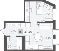 1-комн. квартира, 33.4 м²