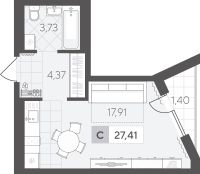 Студия, 27.4 м²