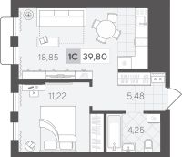 1-комн. квартира, 39.8 м²