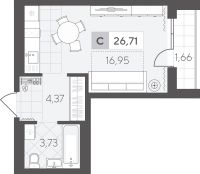 Студия, 26.7 м²